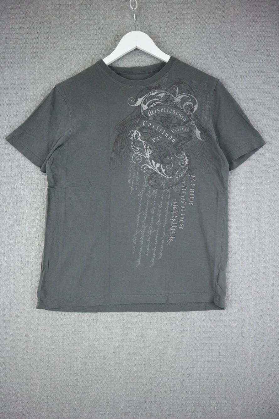 Vintage Y2K Grunge Style Script tee Faded Mens Medium Grey